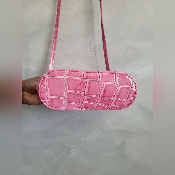 Pink Alligator Croc Embossed Small Leather Bag Made in Italy 8 x 8 - Picture 16 of 16